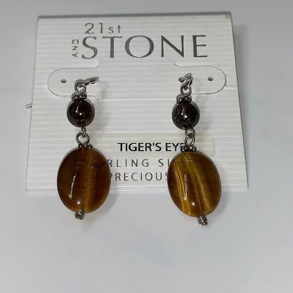 💥NEW💥 Sterling Silver & Tigers Eye Earrings - Picture 1 of 2